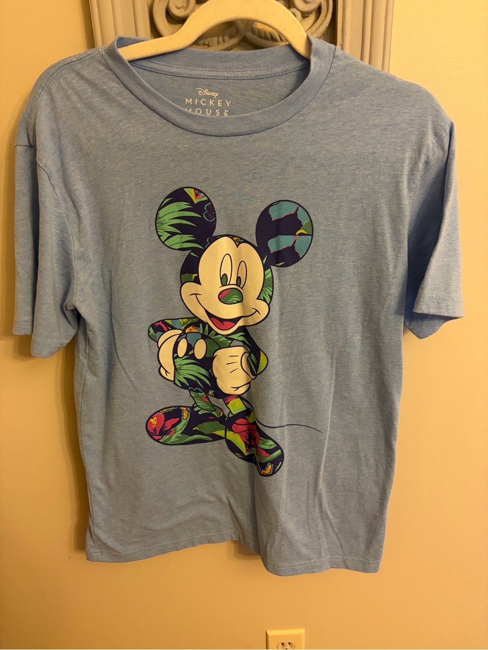 Disney Light Blue Mickey Mouse Tropical Graphic Tee